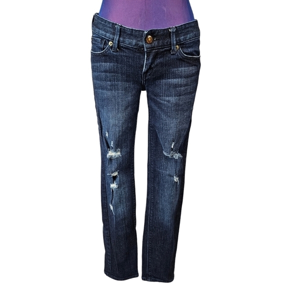 Express Zelda Dark Wash Denim Distressed Skinny Jeans Size 2 Short Women's - Picture 2 of 13